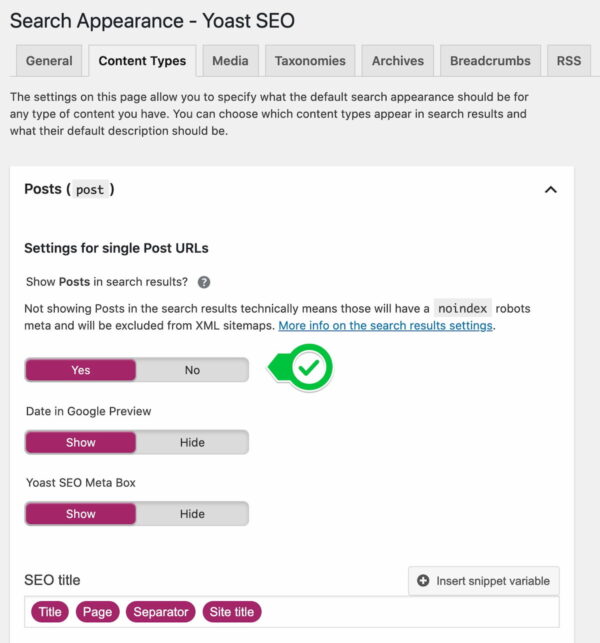 Indexing in Yoast SEO: Show x in search results?